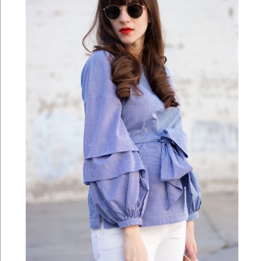 Banana Republic Ruffle Sleeve Gingham Wrap Blouse